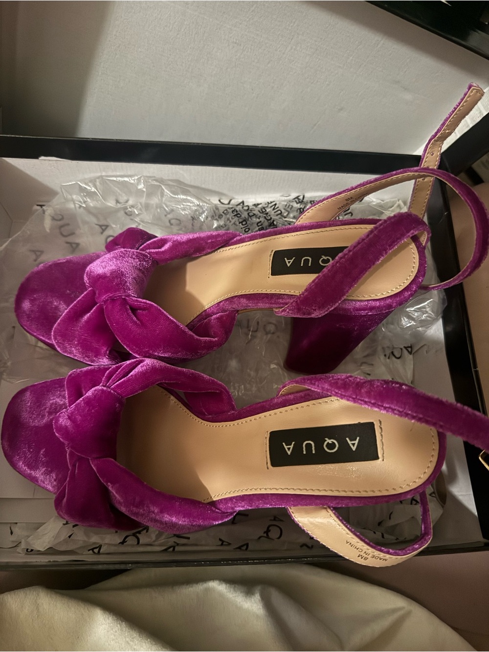 Aquazzura Fuchsia Velvet Knotted Block-Heel Sandals